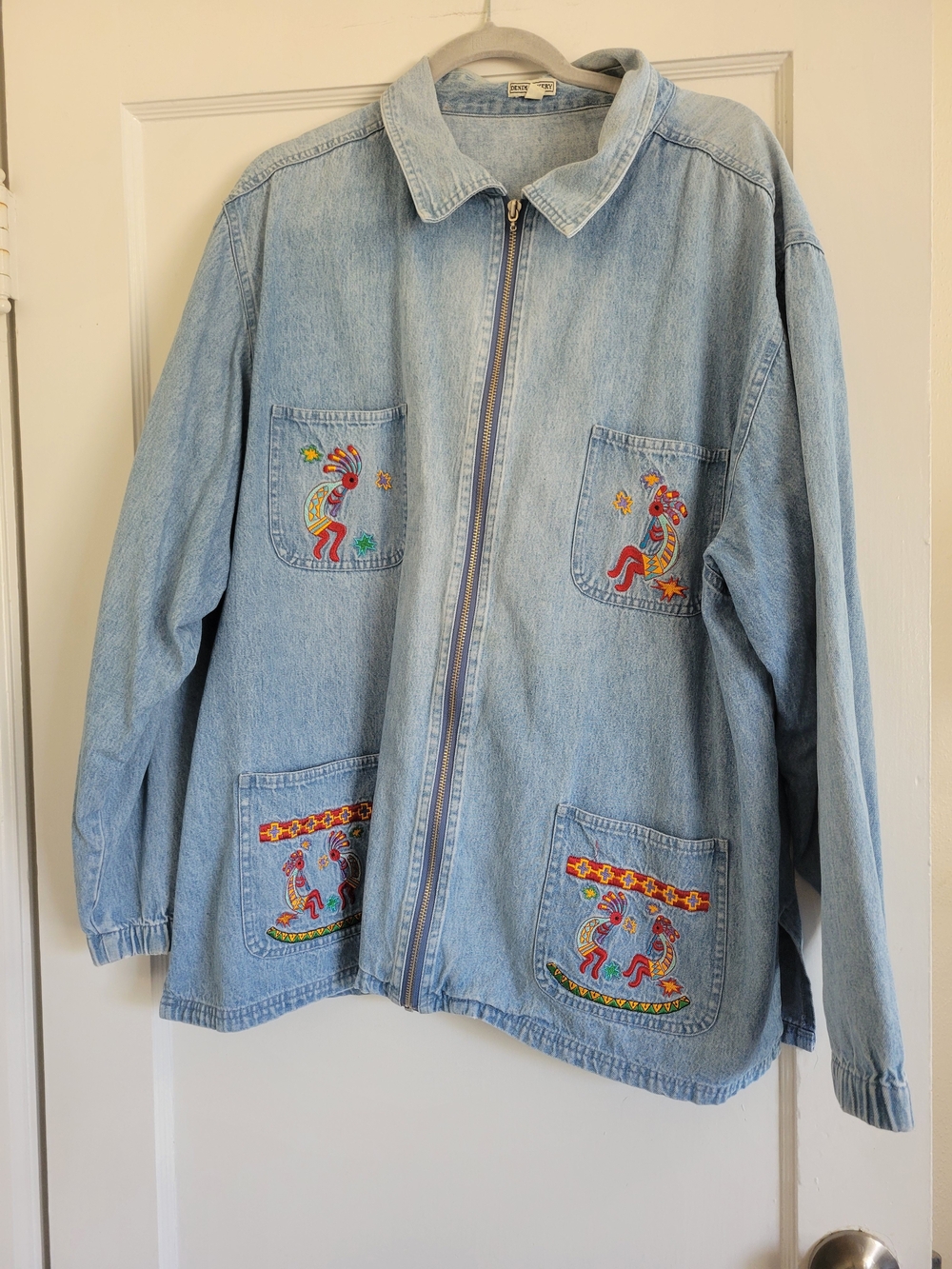 Vintage Kokopelli Jacket Womens XL Blue Denim Bakery Embroidered Western 90s